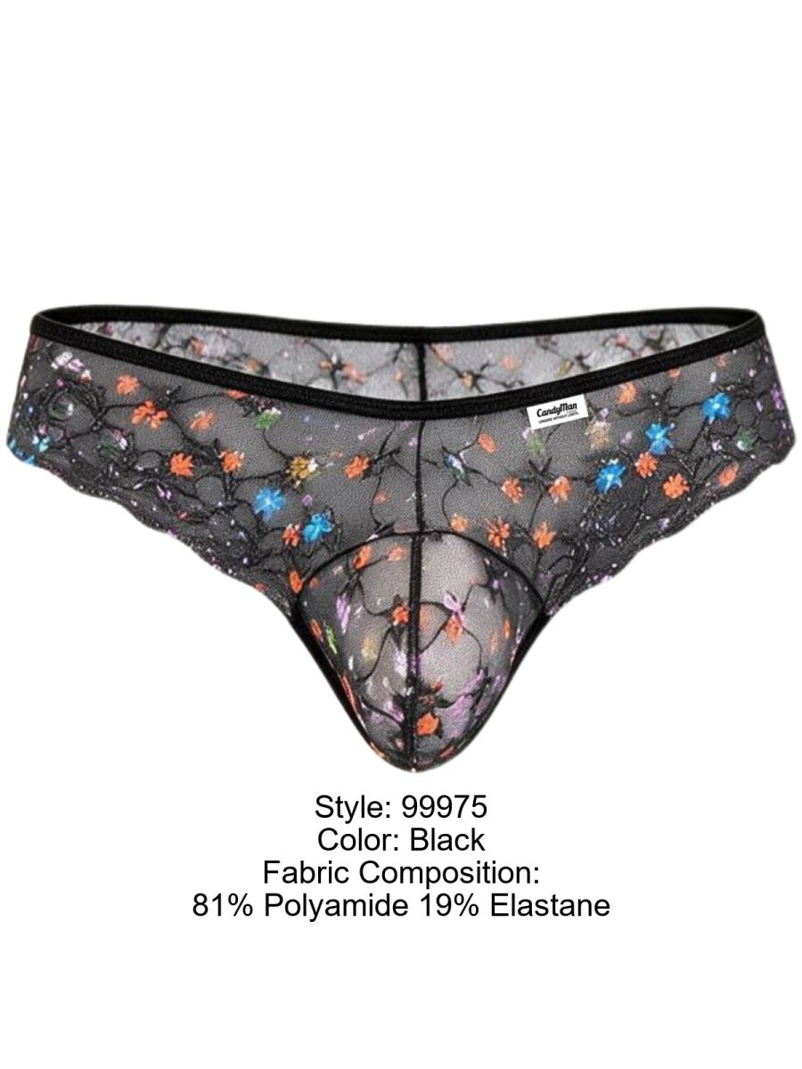 Black Printed Mesh Thong - view 8