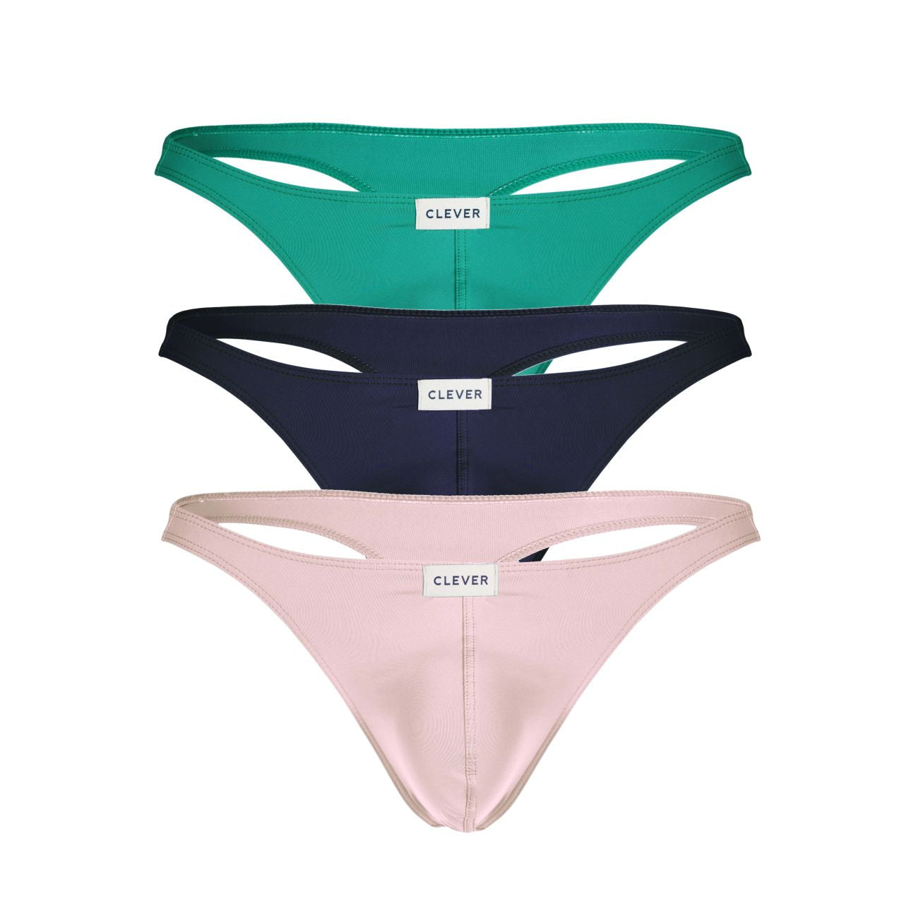 Clever Moda Men's Underwear 100007 3PK Autralian Latin Thongs Color Green-Pink-Blue