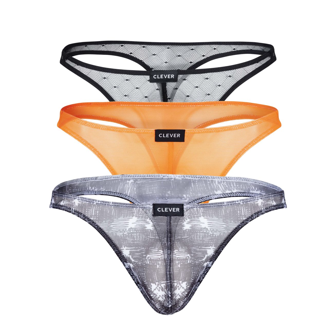 Clever Moda Men's Underwear 100008 3PK Autralian Latin Thongs Color Black-Orange-Black