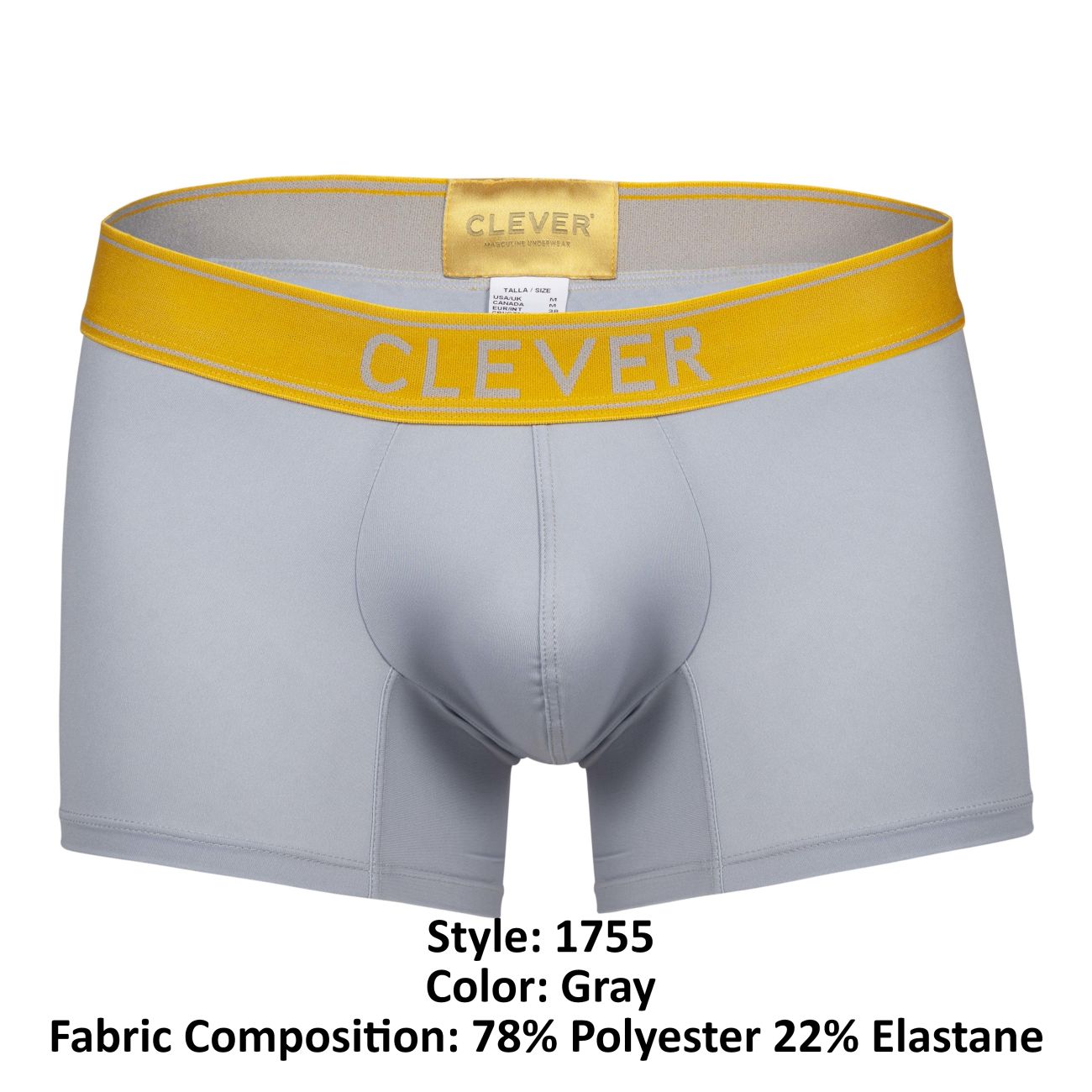 Clever Moda Men's Underwear 1755 Diseno Trunks Color Gray