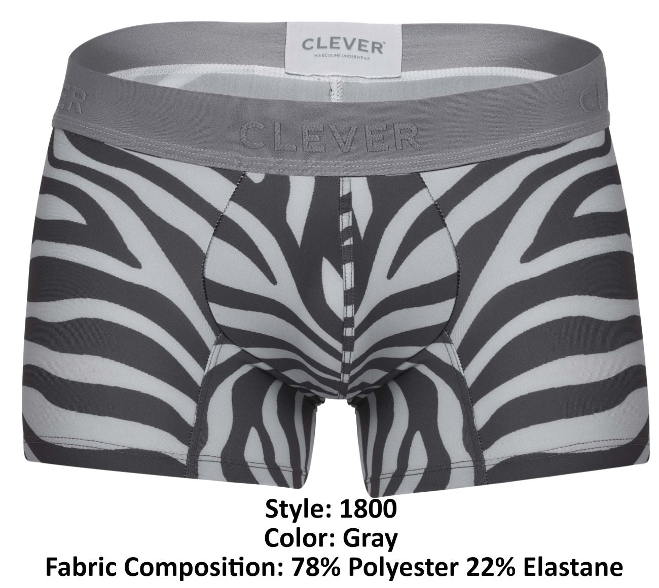 Clever Moda Men's Underwear 1800 Cebra Trunks Color Gray