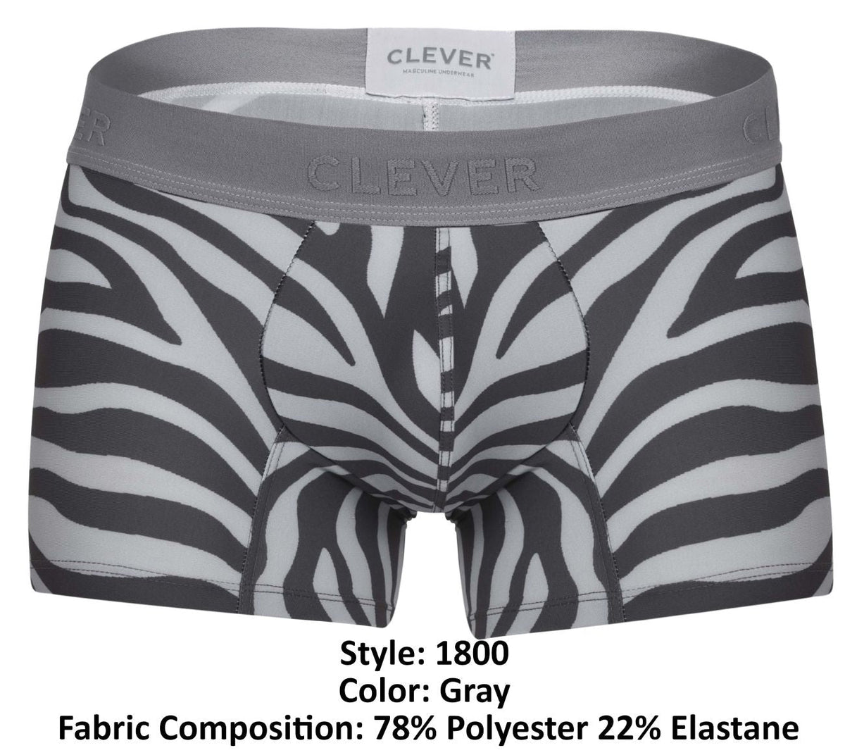 Clever Moda Men's Underwear 1800 Cebra Trunks Color Gray