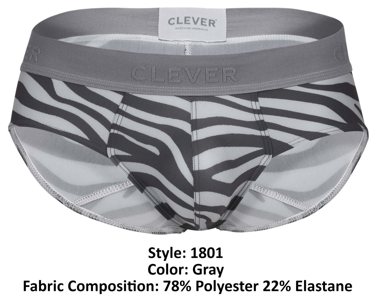 Clever Moda Men's Underwear 1801 Cebra Briefs Color Gray