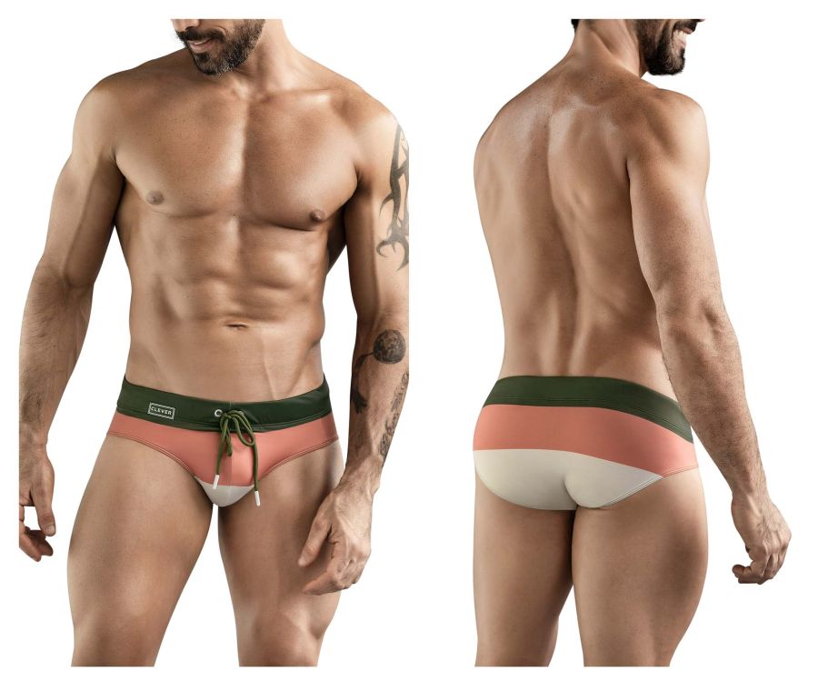 Clever Moda Men's swimwear 1802 Wave Swim Briefs Color Green