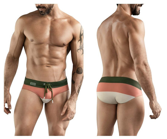 Clever Moda Men's swimwear 1802 Wave Swim Briefs Color Green