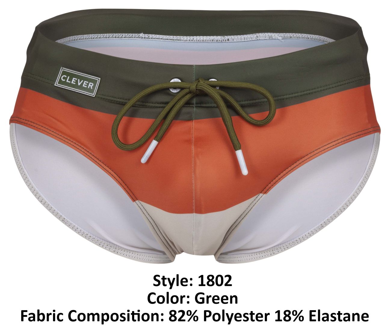 Clever Moda Men's swimwear 1802 Wave Swim Briefs Color Green