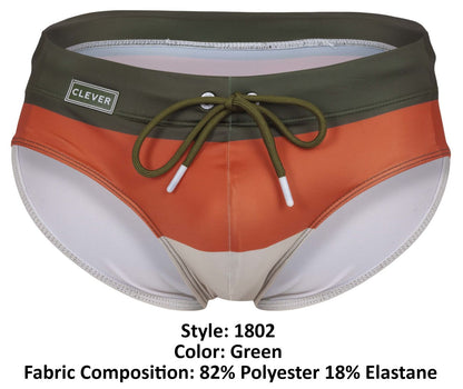 Clever Moda Men's swimwear 1802 Wave Swim Briefs Color Green