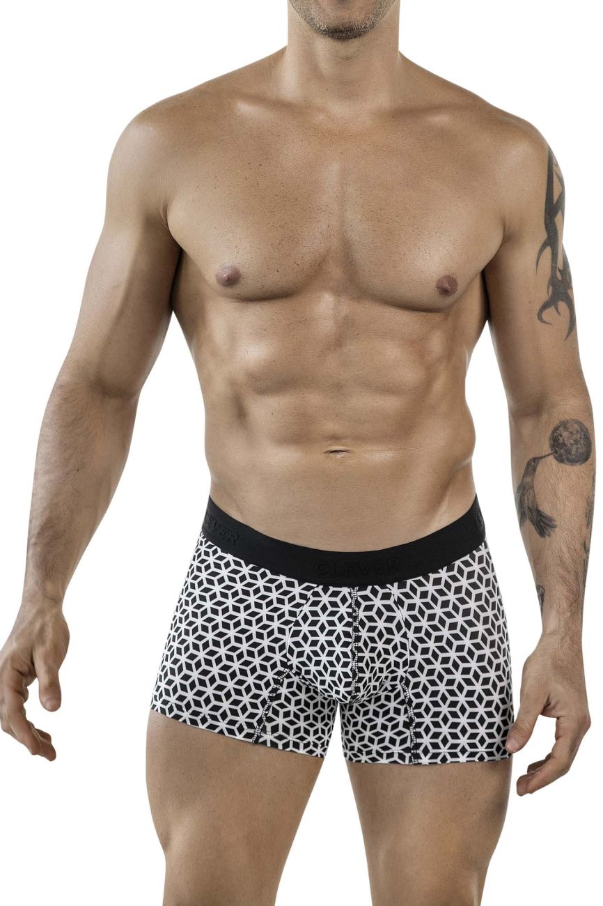 Clever Moda Men's Underwear 1854 Cuadricula Trunks Color White