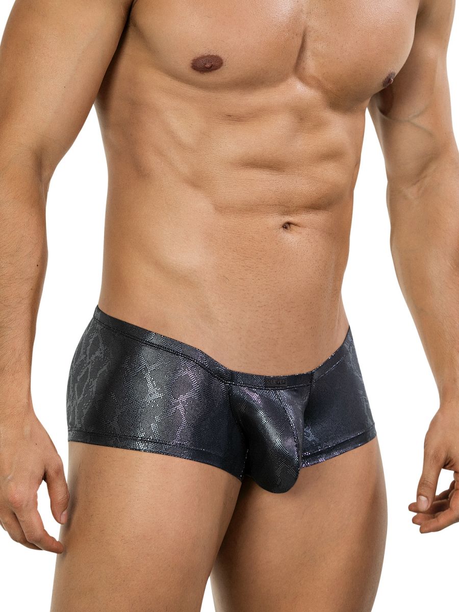 Clever Moda Men's Underwear 26043 Atlas Trunks in Sleek Black Metallic