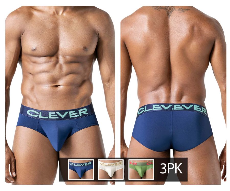 Clever Moda Men's Underwear 519968 3PK Australian Latin Briefs Color Beige-Blue-Green