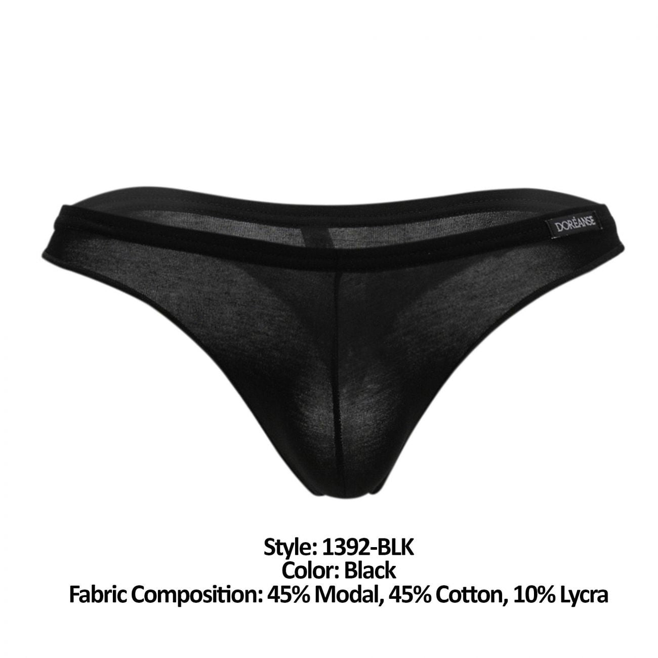 Doreanse Men's Underwear 1392-BLK Euro Thong Color Black