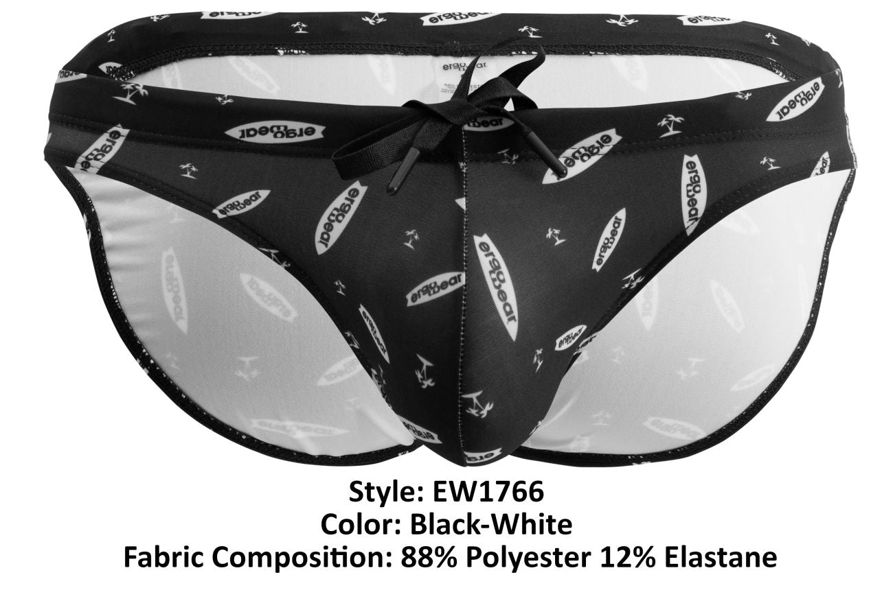 ErgoWear Men's active and swimwear EW1766 X4D SW Swim Briefs Color Black-White