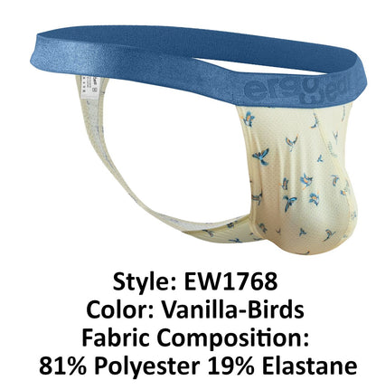 ErgoWear Men's Underwear EW1768 SLK SE G-String Color Vanilla-Birds