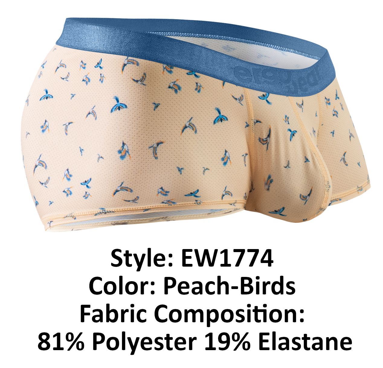 ErgoWear Men's Underwear EW1774 SLK SE Trunks Color Peach-Birds