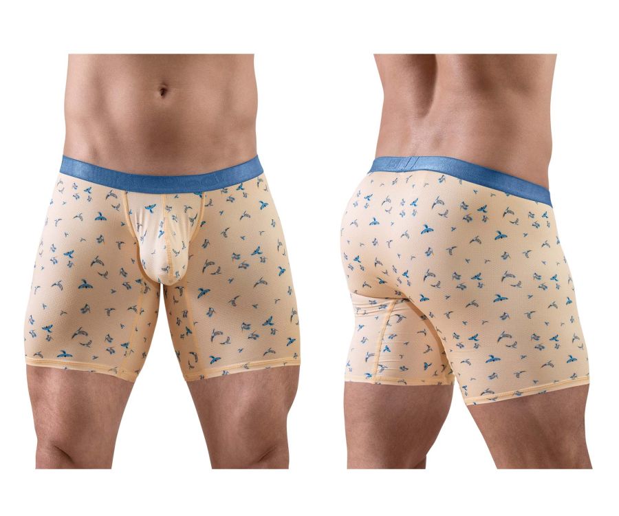 ErgoWear Men's Underwear EW1775 SLK SE Boxer Briefs Color Peach-Birds