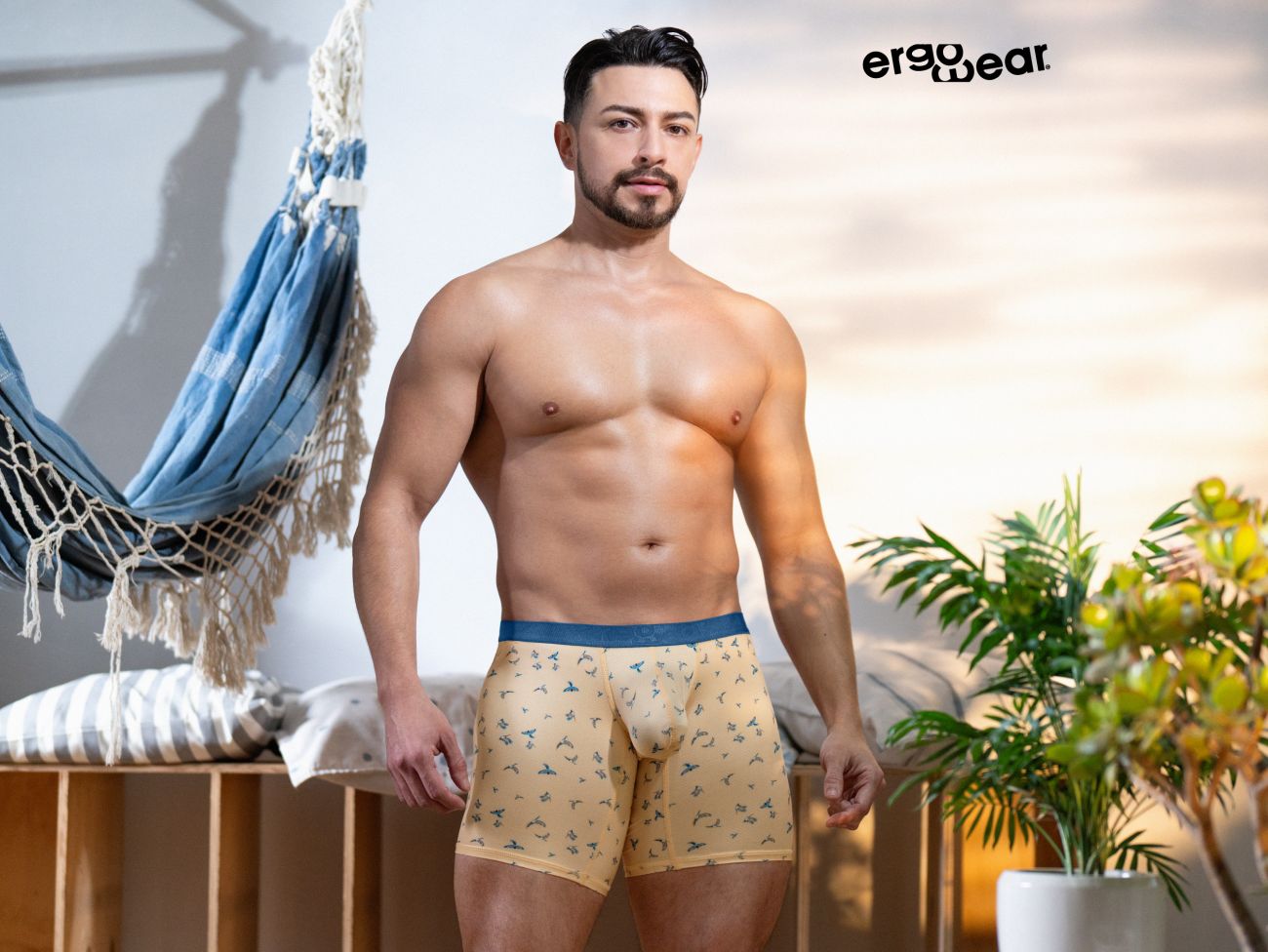 ErgoWear Men's Underwear EW1775 SLK SE Boxer Briefs Color Peach-Birds