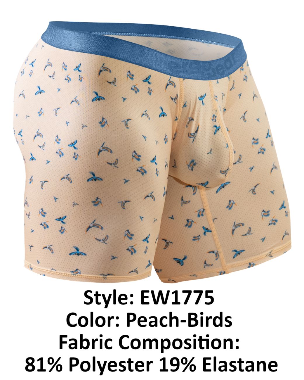 ErgoWear Men's Underwear EW1775 SLK SE Boxer Briefs Color Peach-Birds