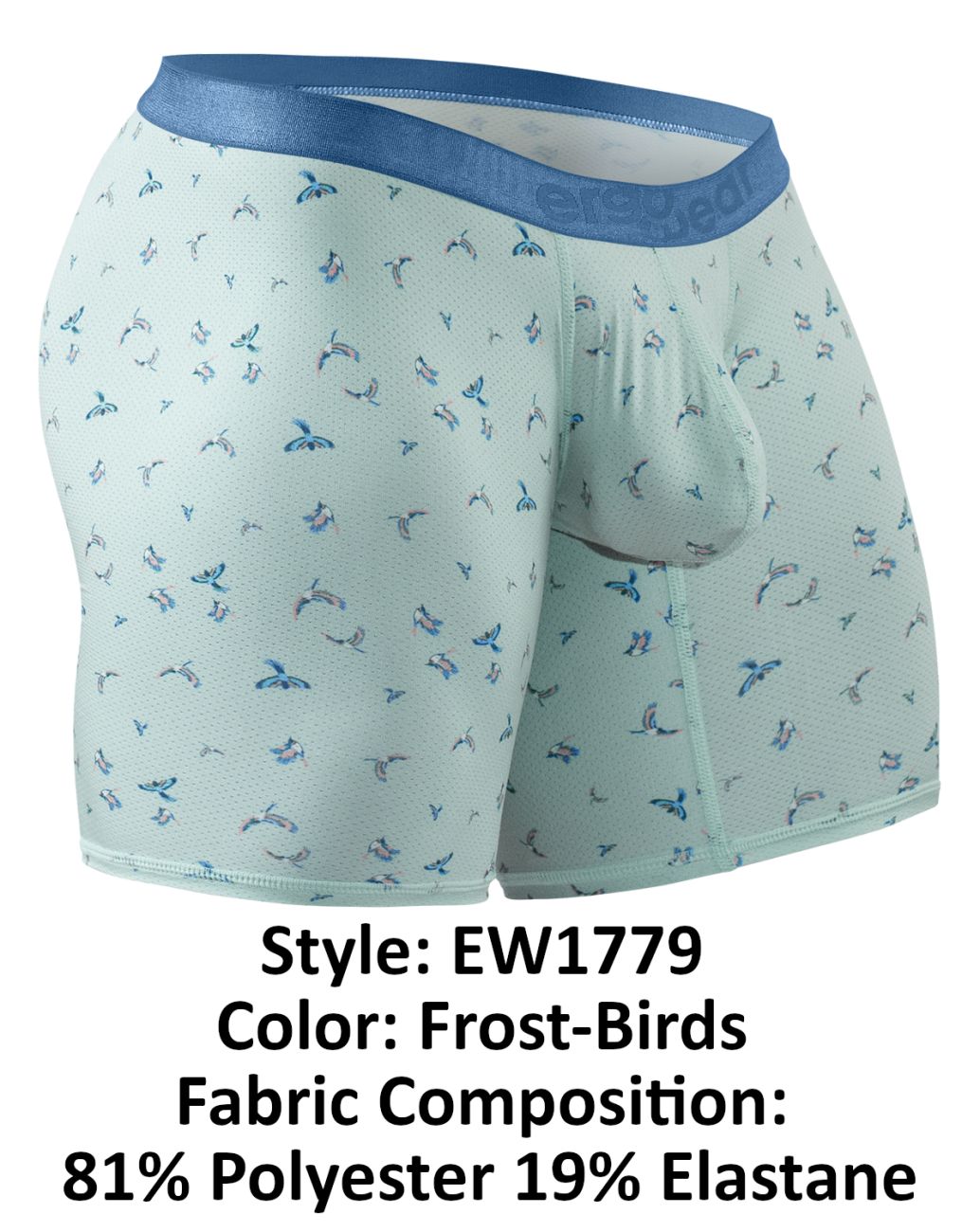 ErgoWear Men's Underwear EW1779 SLK SE Boxer Briefs Color Frost-Birds