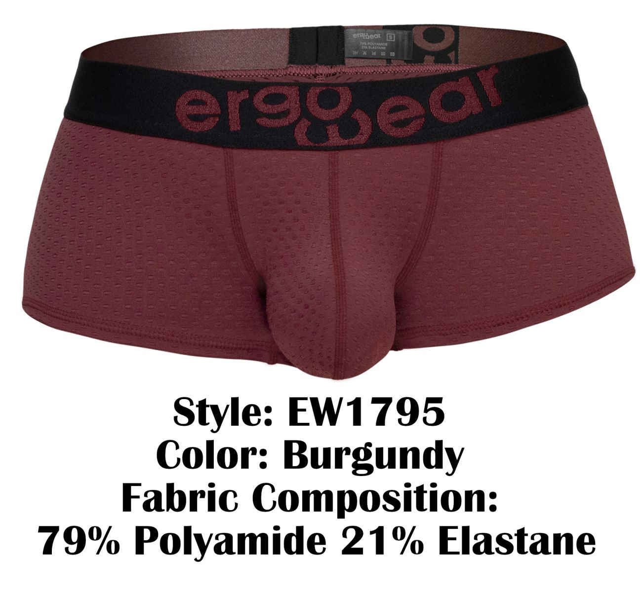 ErgoWear Men's Underwear EW1795 MAX FLOW Trunks Color Burgundy