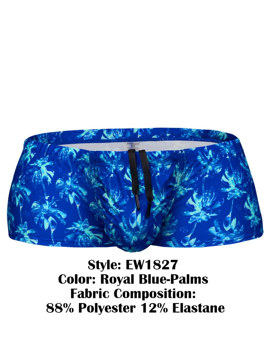 ErgoWear Men's active and swimwear EW1827 FEEL SW Swim Trunks Color Royal Blue-Palms