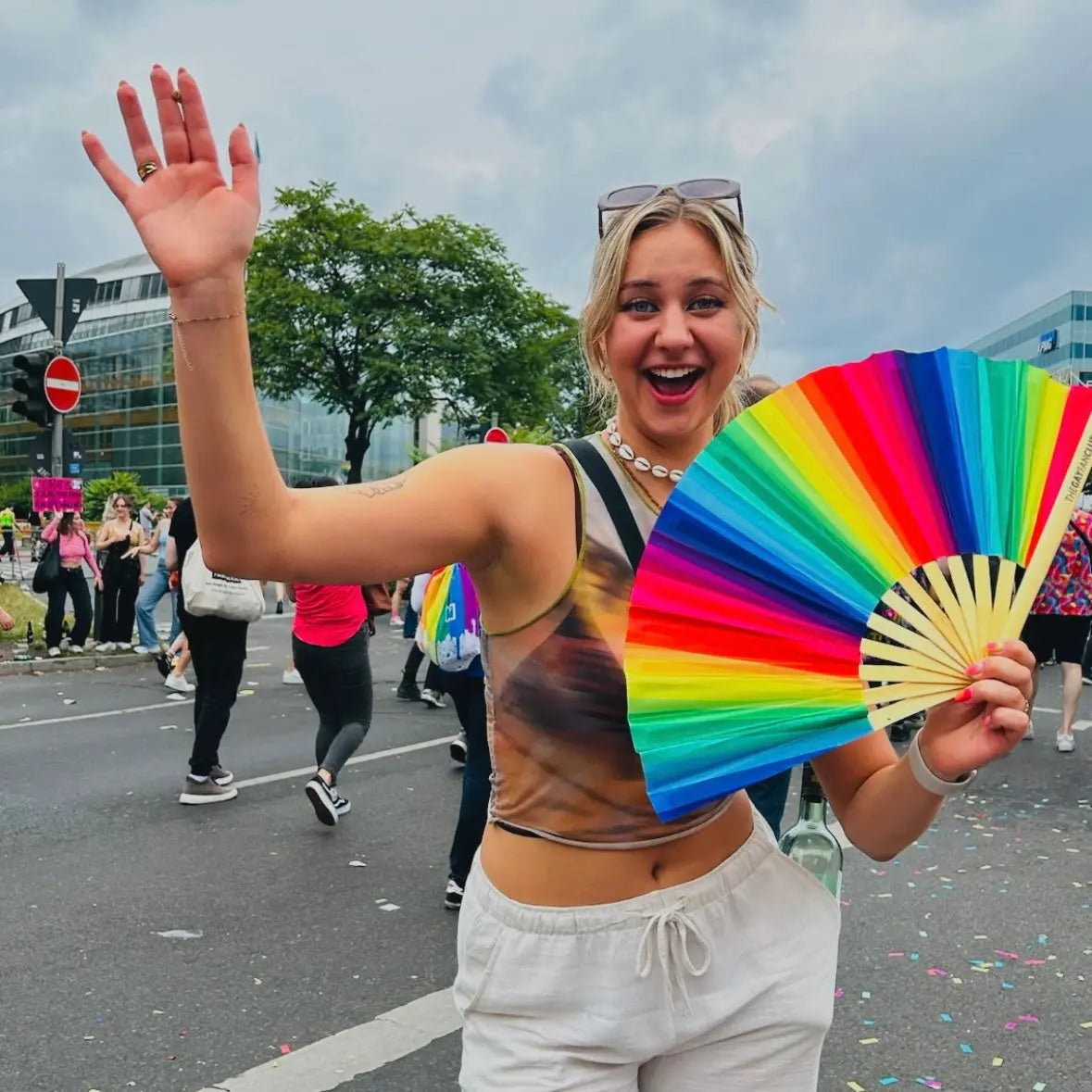 Rainbow Pride Bamboo Folding Fan