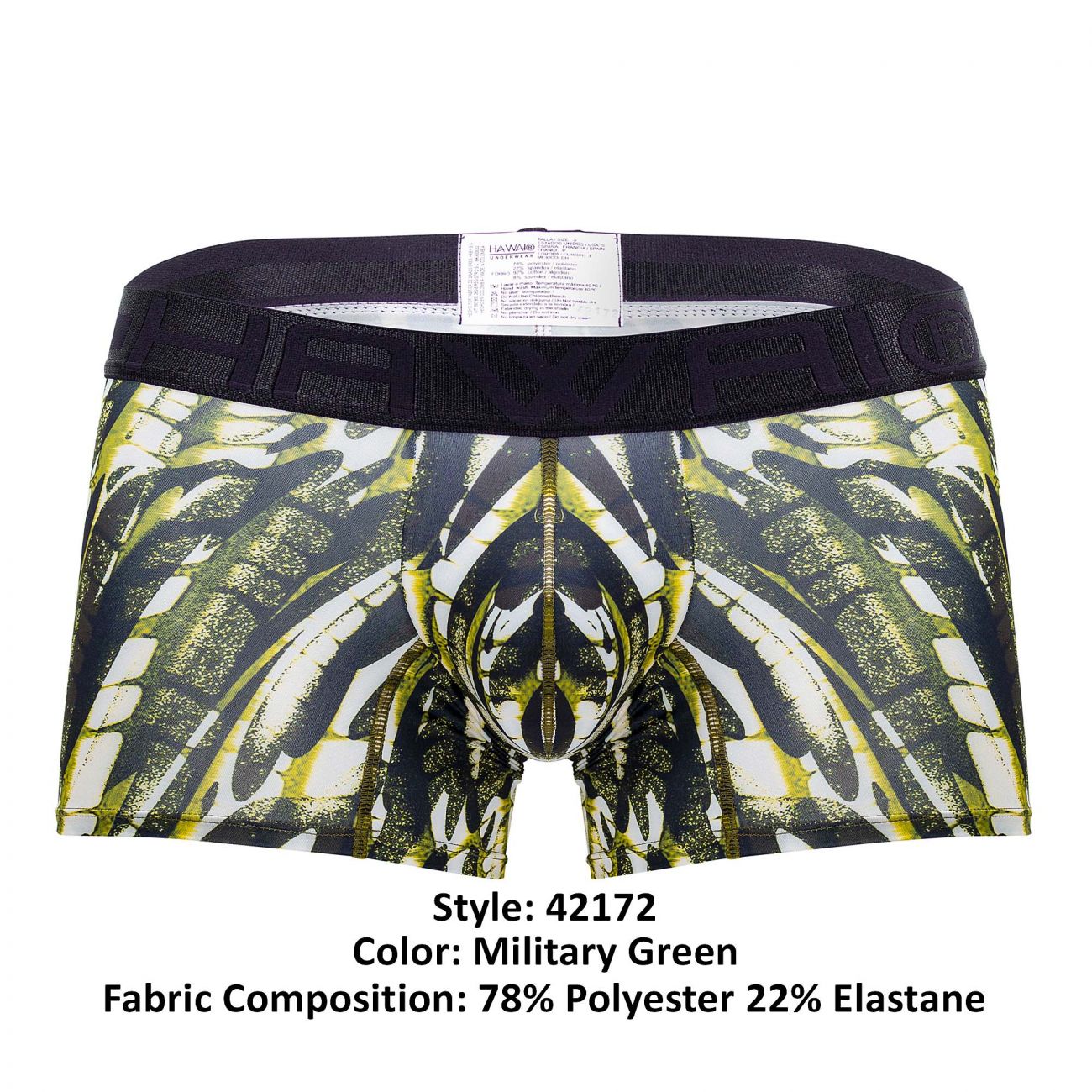 HAWAIR Men's Underwear 42172 Printed Microfiber Trunks Color Military Green