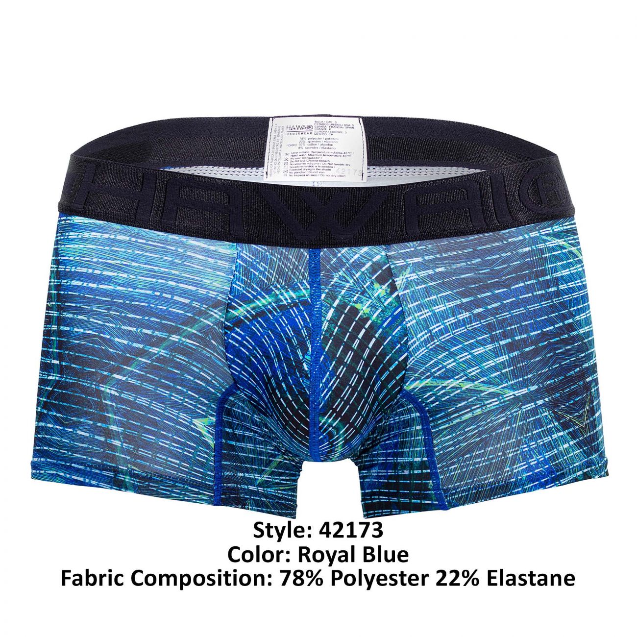 HAWAIR Men's Underwear 42173 Printed Microfiber Trunks Color Royal Blue