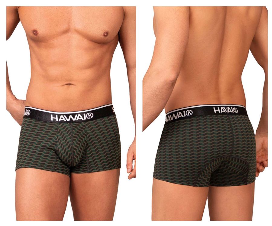 HAWAIR Men's Underwear 42371 Printed Trunks Color Green