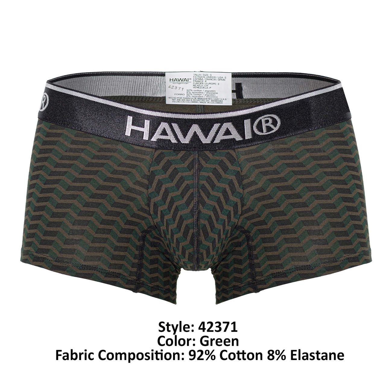 HAWAIR Men's Underwear 42371 Printed Trunks Color Green
