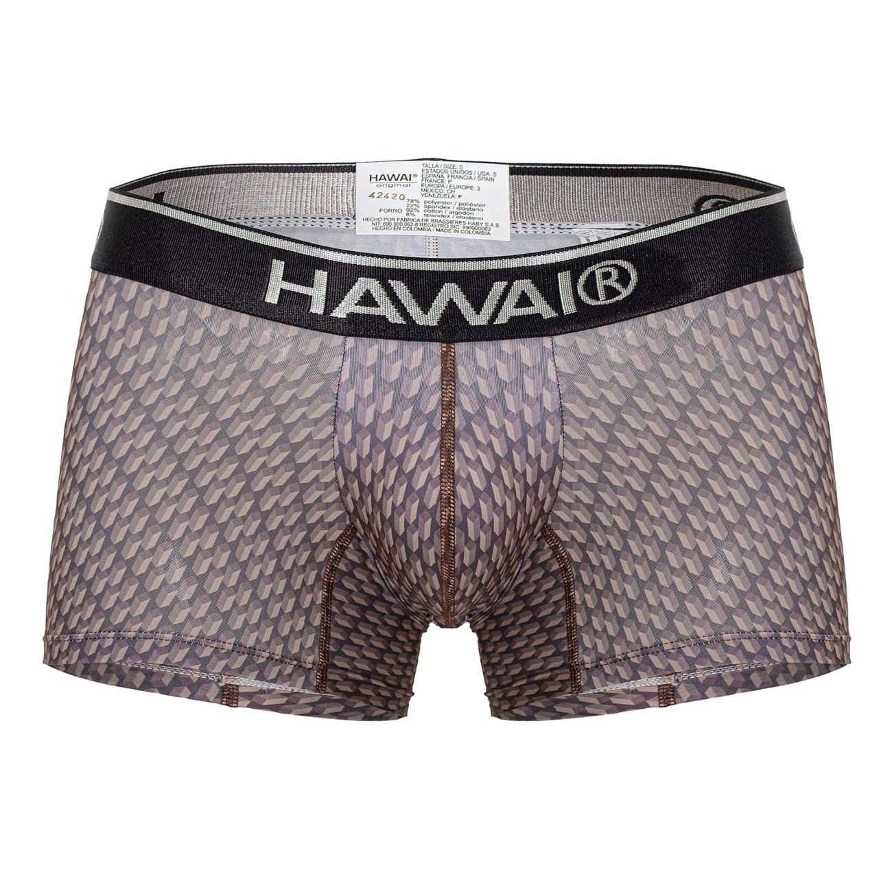HAWAIR Men's Underwear 42420 Printed Trunks Color Cocoa