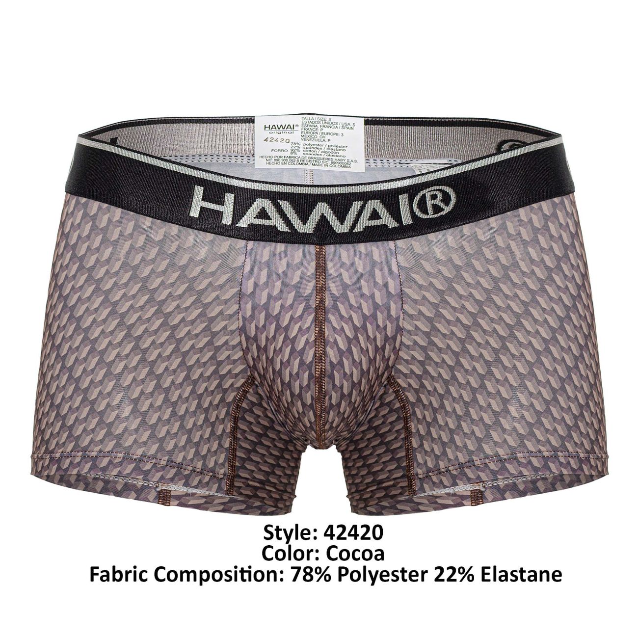 HAWAIR Men's Underwear 42420 Printed Trunks Color Cocoa