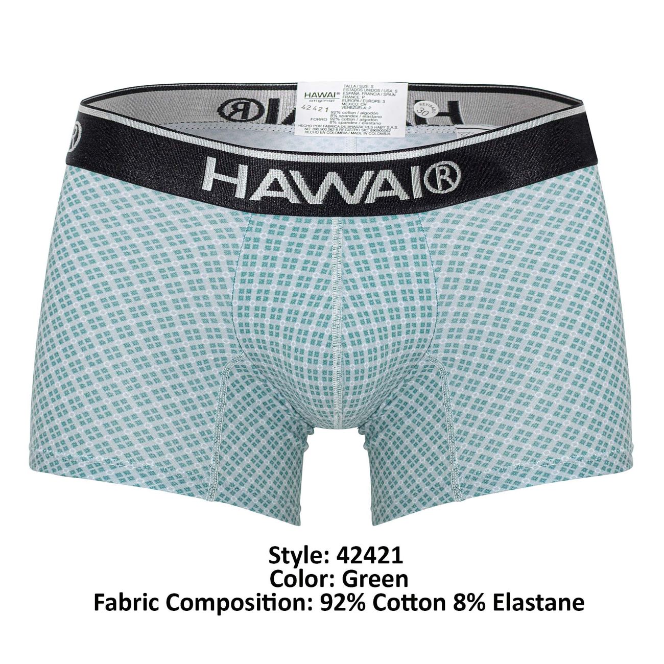 HAWAIR Men's Underwear 42421 Printed Trunks Color Green