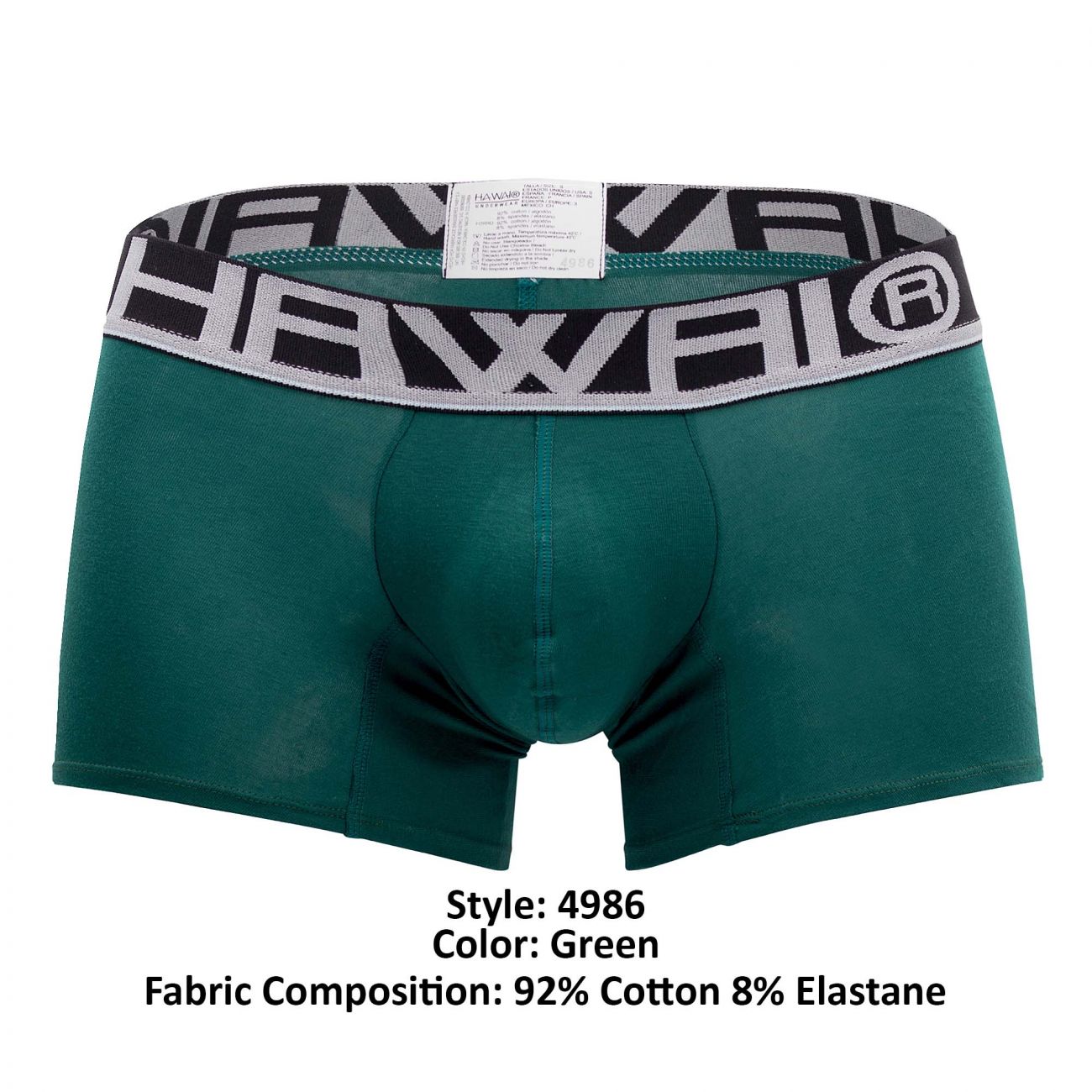 HAWAIR Men's Underwear 4986 Solid Athletic Trunks Color Green