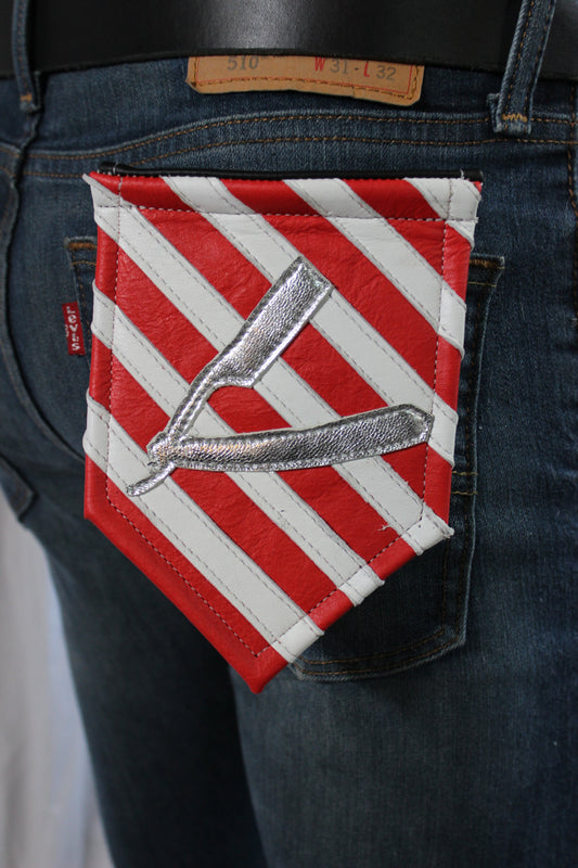 Metallic Leather Barber Fetish Pocket Flags - front view
