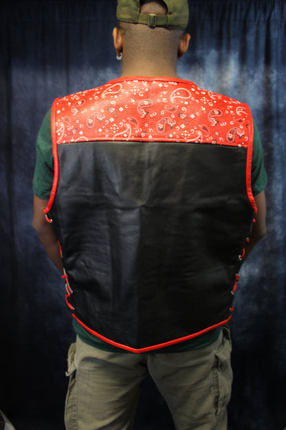 OnF Leather Bar Vest - Black with Paisley Leather Yoke - view 6