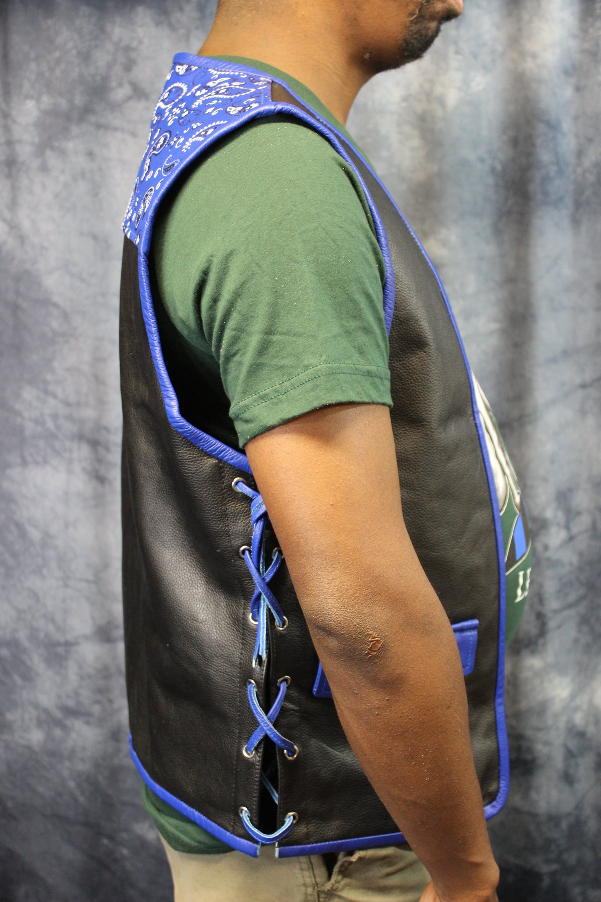 OnF Leather Bar Vest - Black with Paisley Leather Yoke - view 5