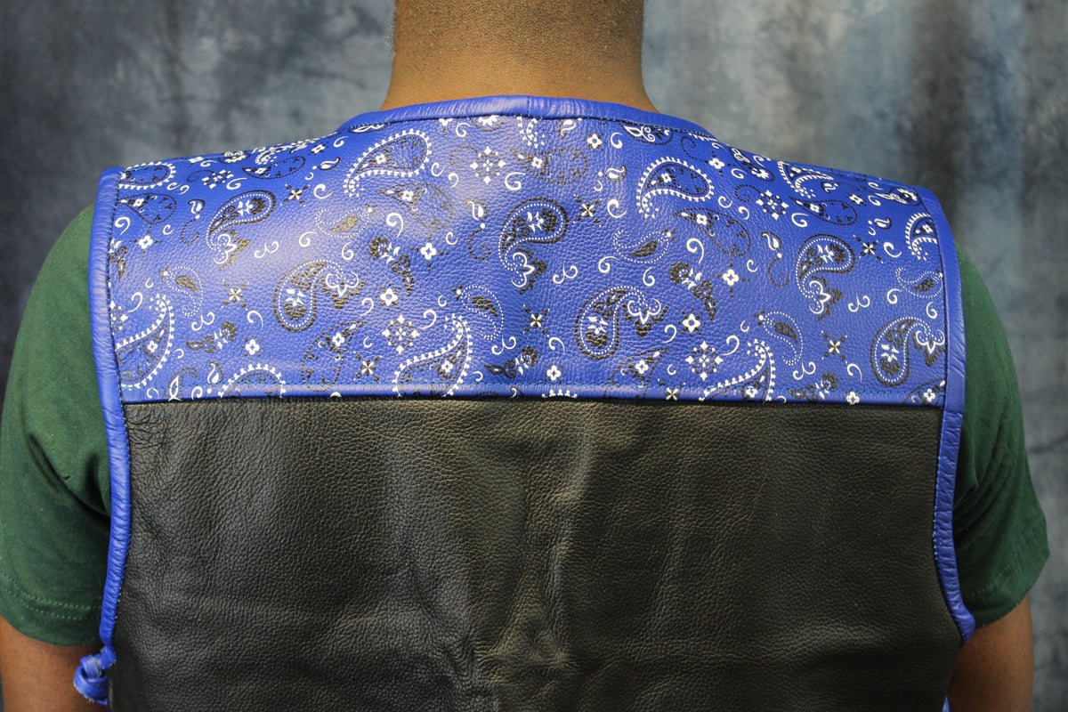 OnF Leather Bar Vest - Black with Paisley Leather Yoke - front view