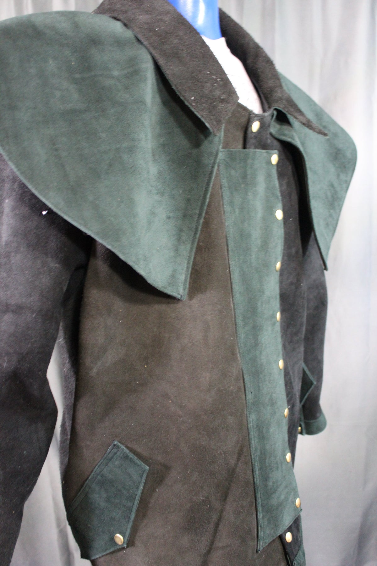 Suede Leather Duster (shortened) with Mantle - front view