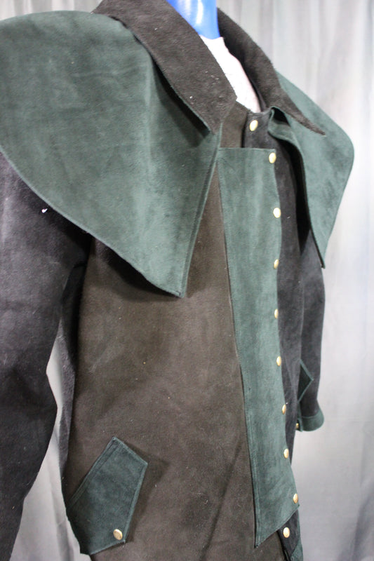 Suede Leather Duster (shortened) with Mantle - front view