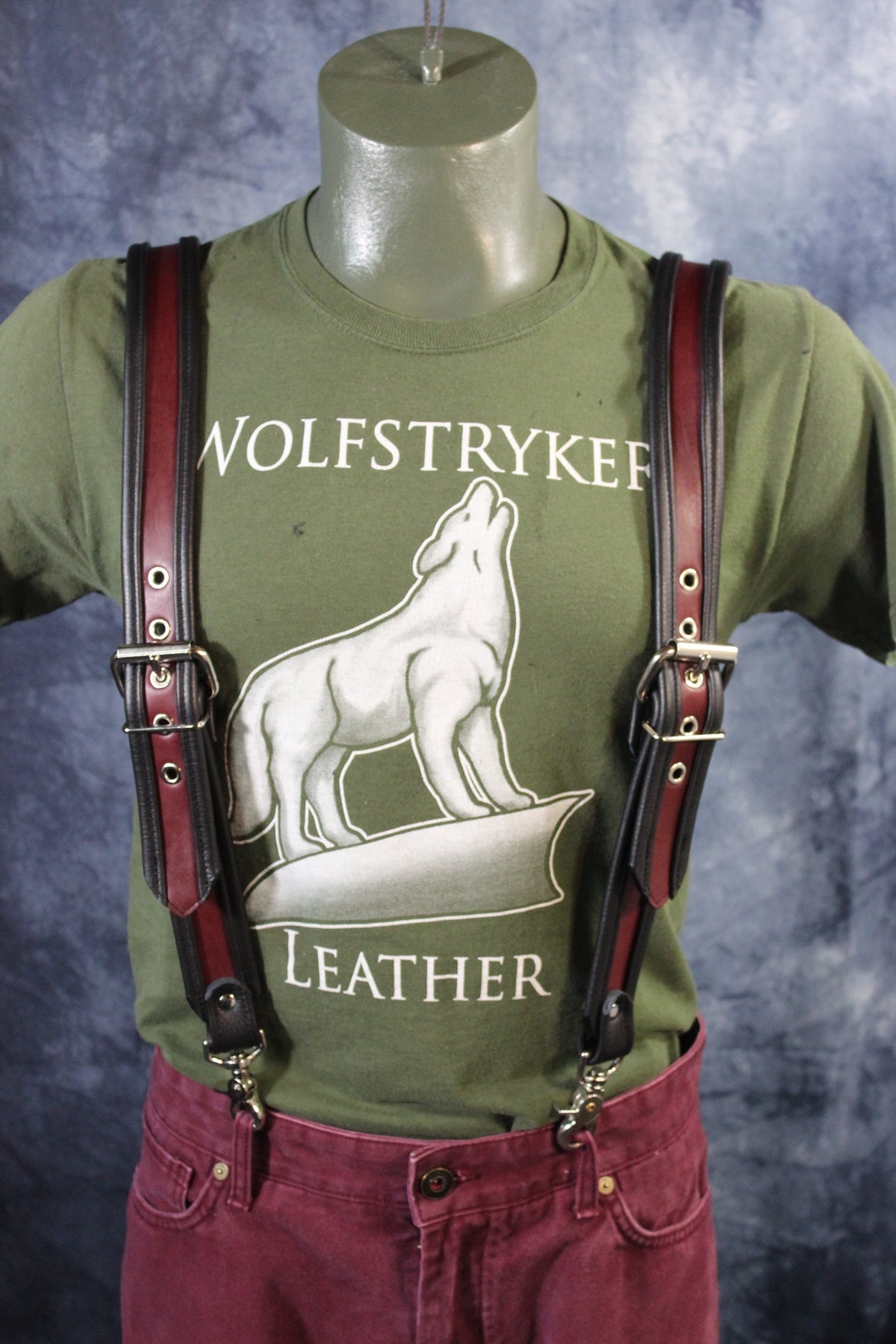 Two Tone Leather Suspenders - front view