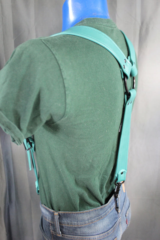 Teal Leather Suspenders with Black Hardware - view 2