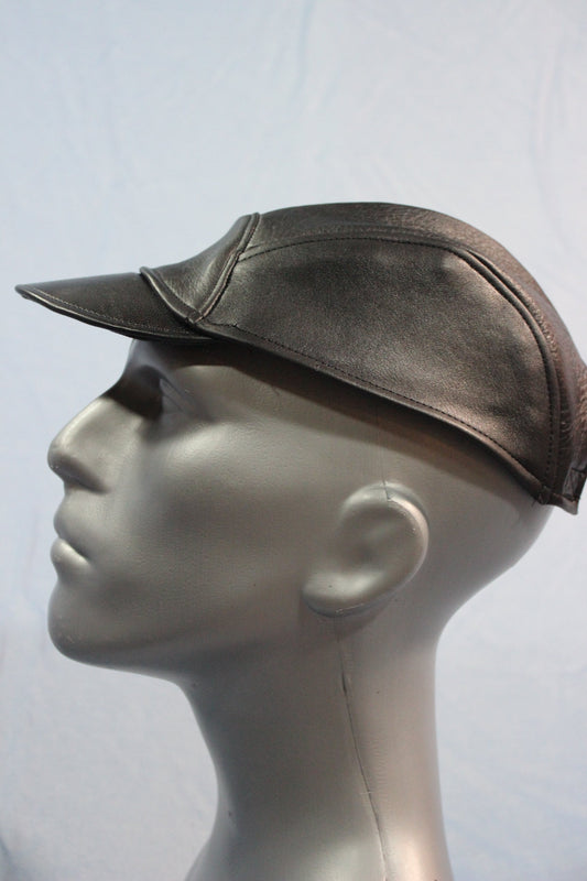 Short Brim Leather Baseball Cap - front view