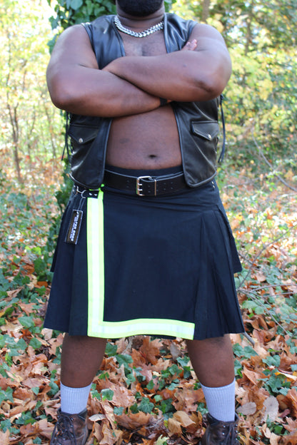 Firefighter Kilt in Black and Florescent Green - front view