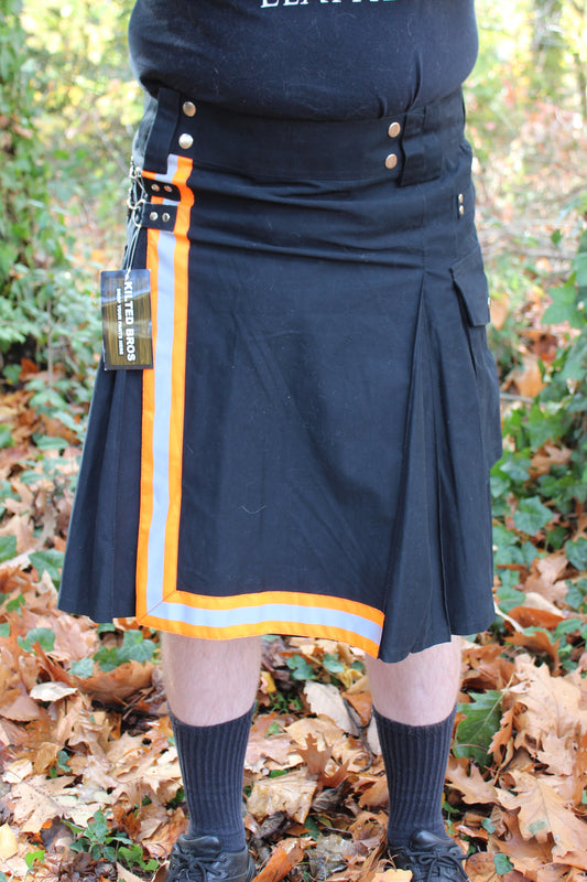 Firefighter Kilt in Black and Florescent Orange - front view