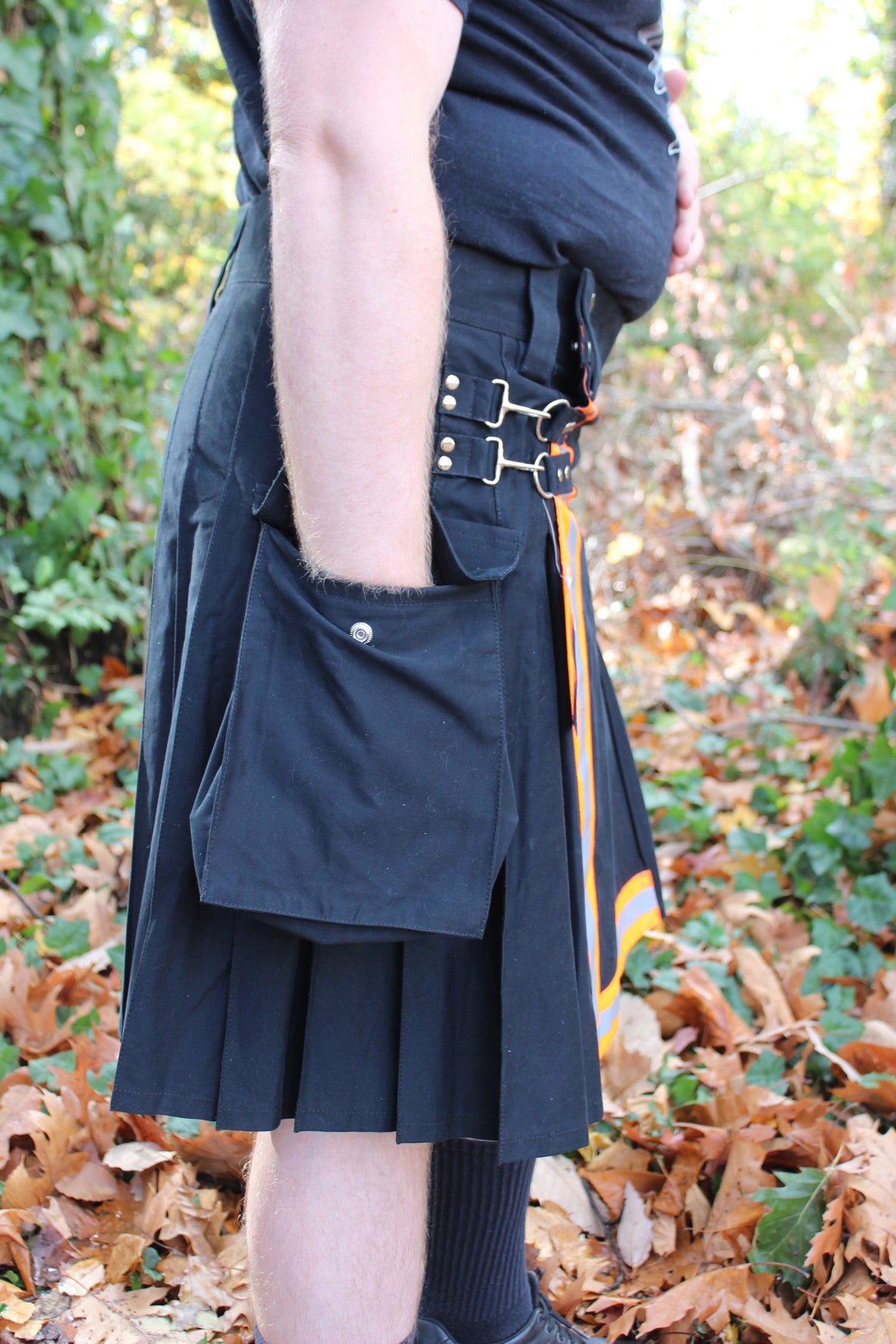 Firefighter Kilt in Black and Florescent Orange - view 3