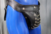 Black Leather Chain Front Jock - front view