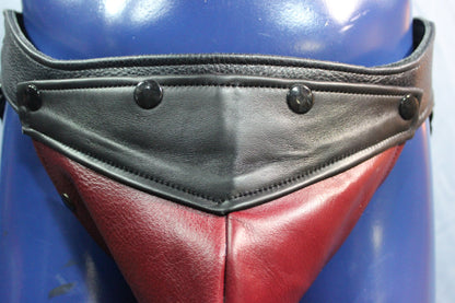 Black Leather Jockstrap with Burgundy Interchangeable Codpiece - view 2