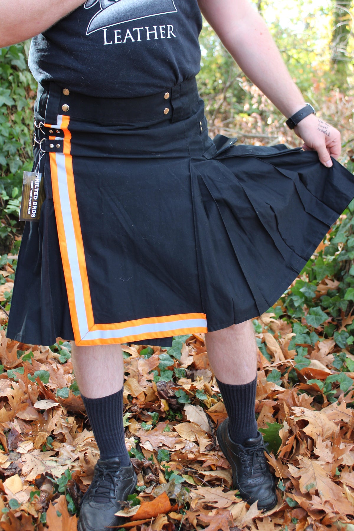 Firefighter Kilt in Black and Florescent Orange - view 8