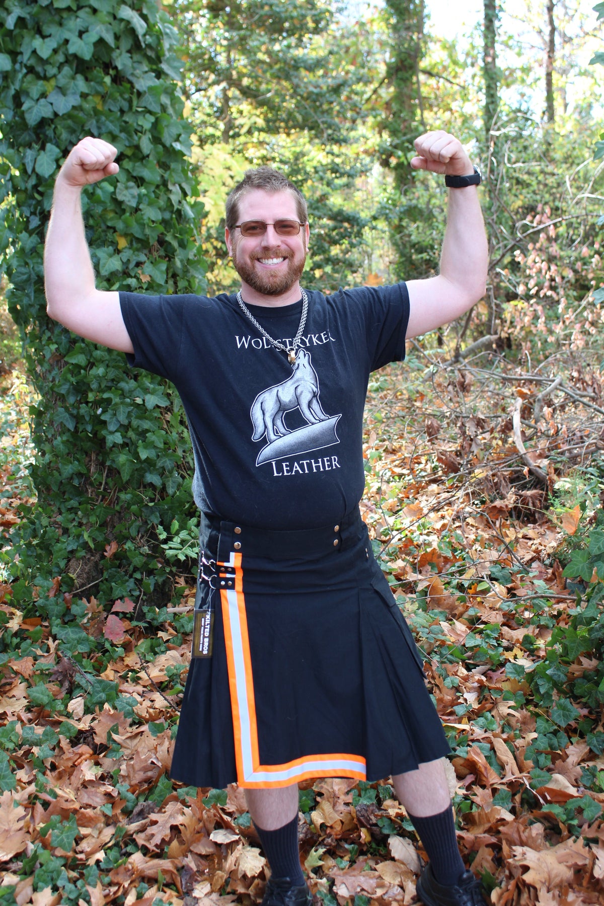 Firefighter Kilt in Black and Florescent Orange - view 10