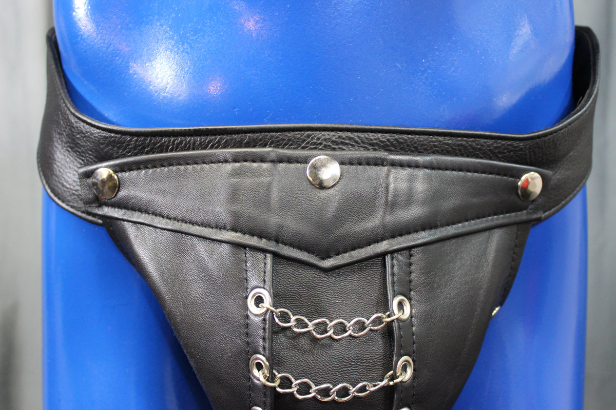 Black Leather Chain Front Jock - view 14